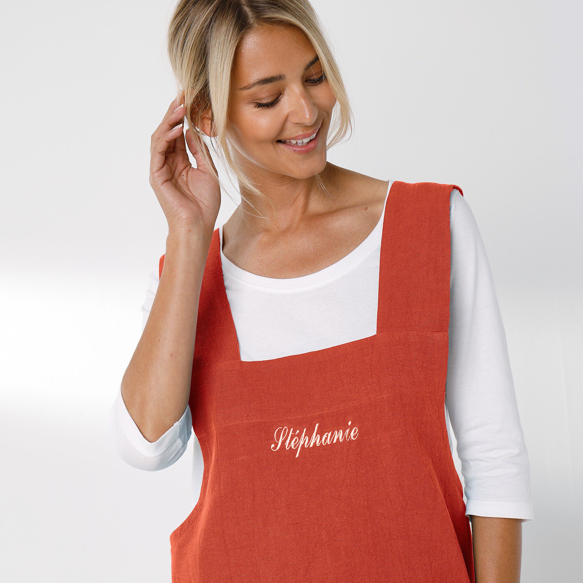 Tablier de cuisine japonais coton et lin uni personnalisable