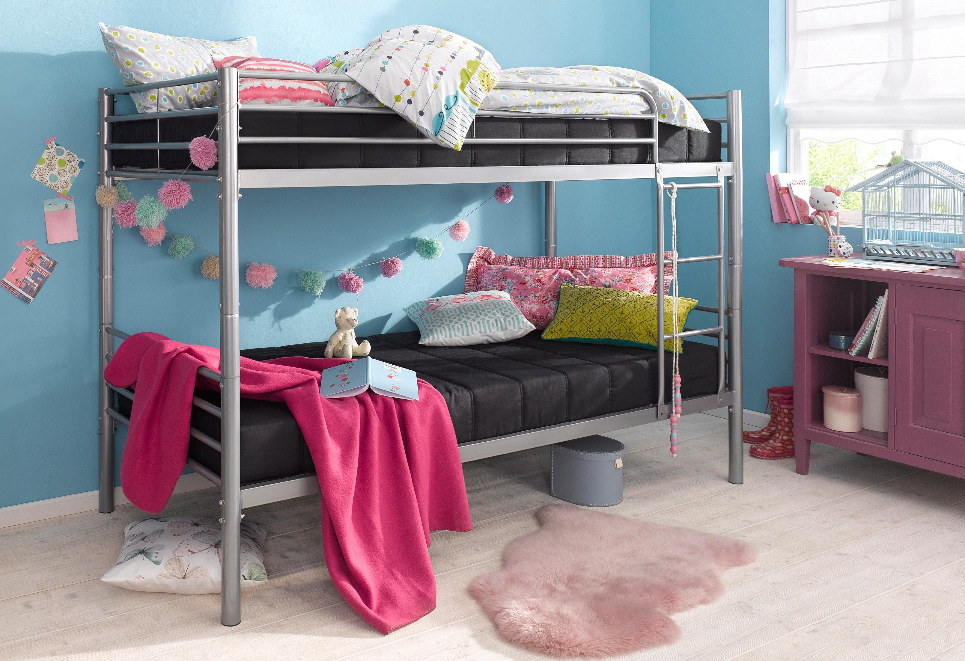 ATLANTIC home collection Etagenbett Alex, inkl. Lattenrost, Absturzsicherung und Leiter aus Metall