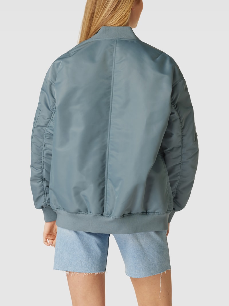 Oversized Bomberjacke mit Label-Stitching in mittelgrau