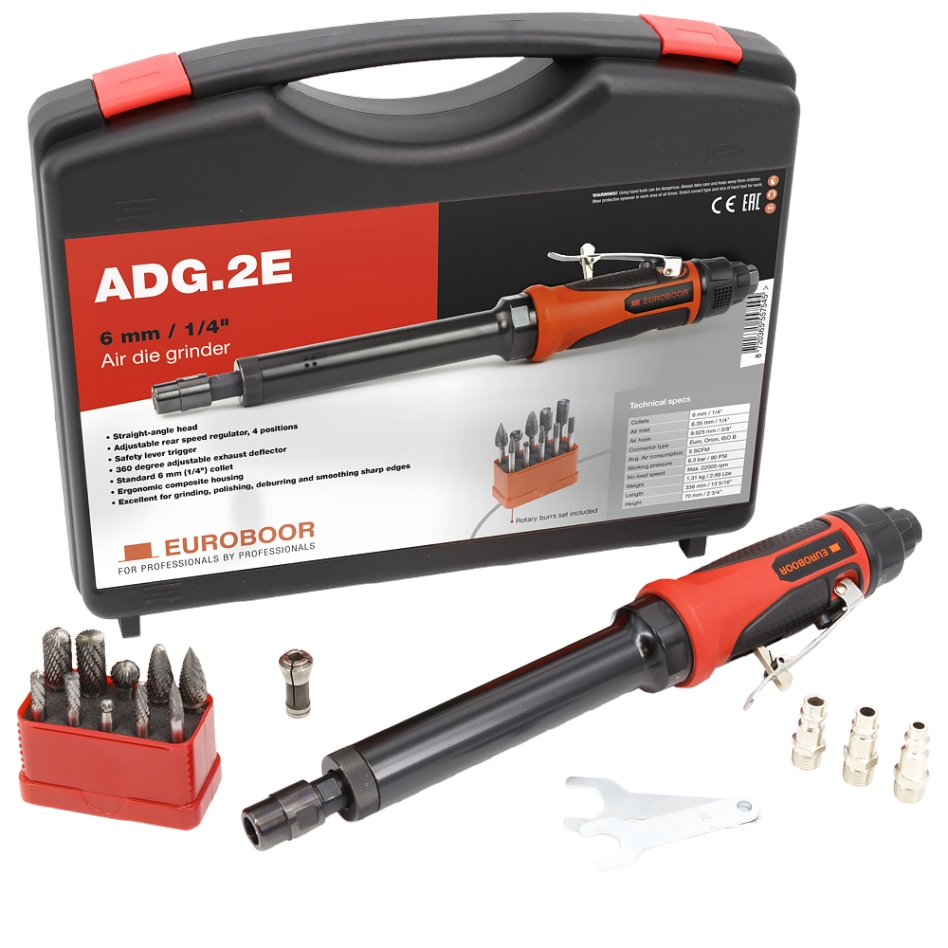 Euroboor 30514100010004 ADG.2E-SET Druckluft-Winkelschleifer-Set, erweiterte Ausführung + 10 Schneidplatten