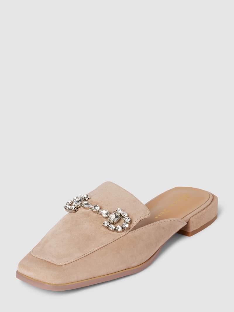 Pantoletten mit Ziersteinbesatz in beige