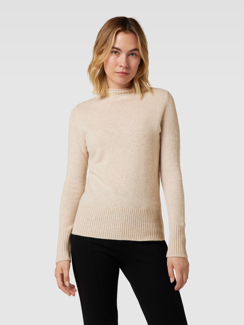 Strickpullover aus Wolle mit Stehkragen in beige meliert