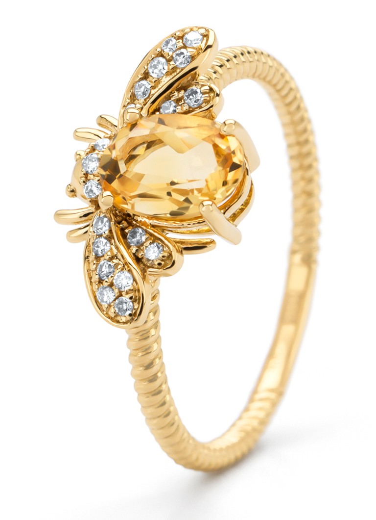 Diamond Point Yellow gold ring, 0.70 ct citrine, Queen Bee