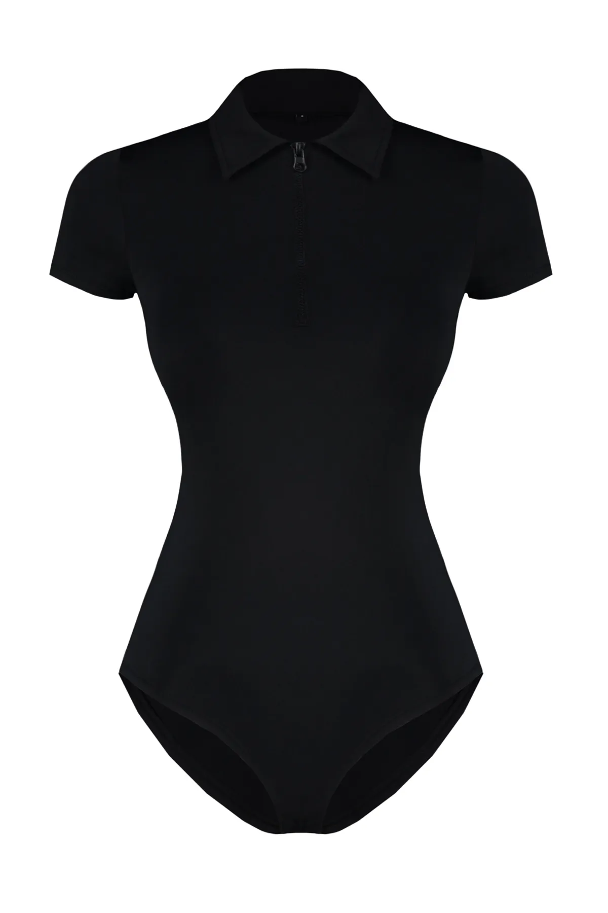 Trendyol Collection  Schwarzer taillierter/körperbetonter flexibler Strickbody mit Reißverschlusskragen und Druckknöpfen TWOSS24BD00025