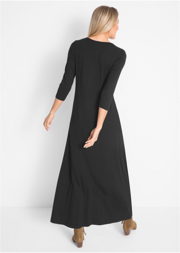 Viskose-Maxikleid in leichter A-Linie, 3/4 Arm