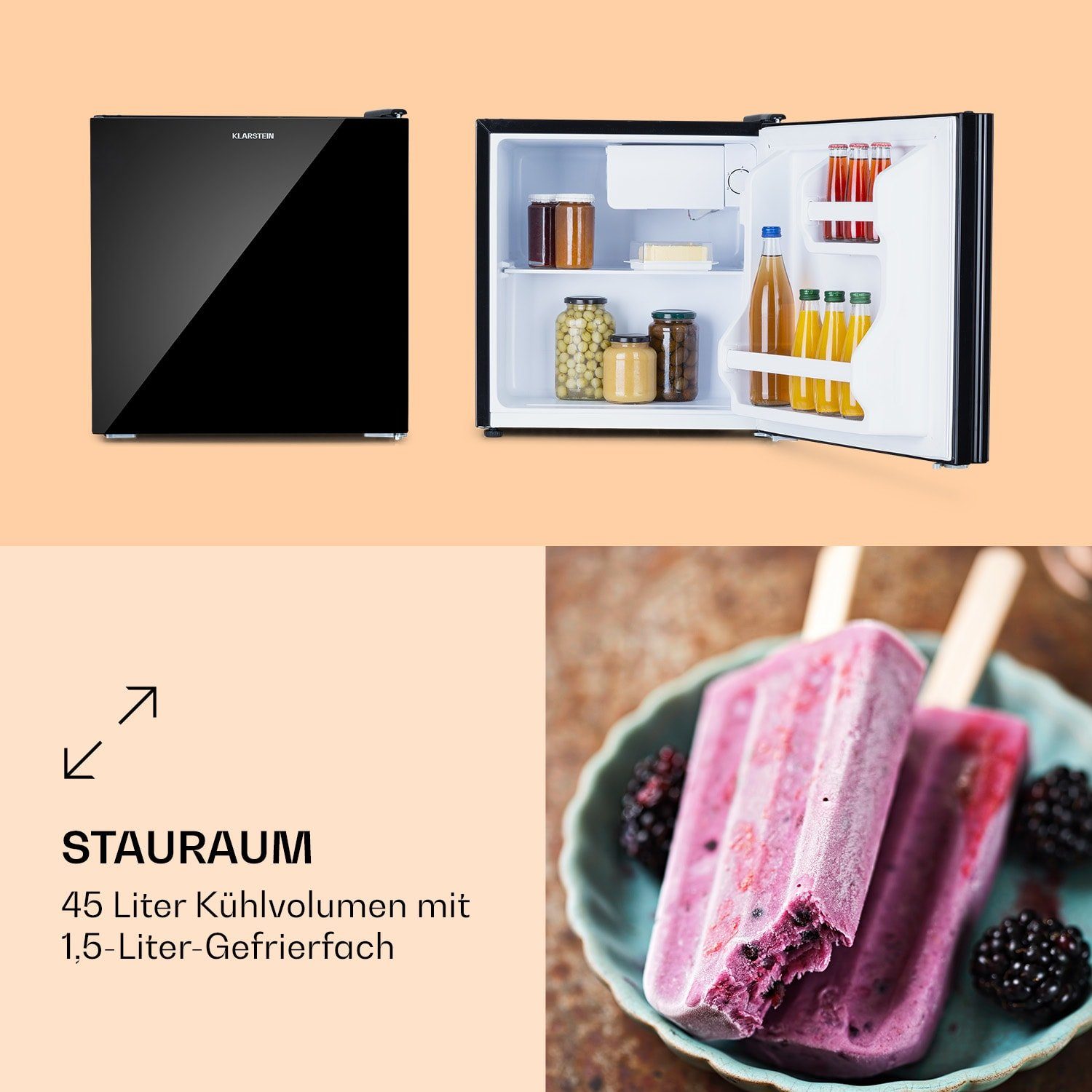 Klarstein Table Top Kühlschrank HEA20-LuminFro-Blk 10036164, 44.5 cm hoch, 48 cm breit