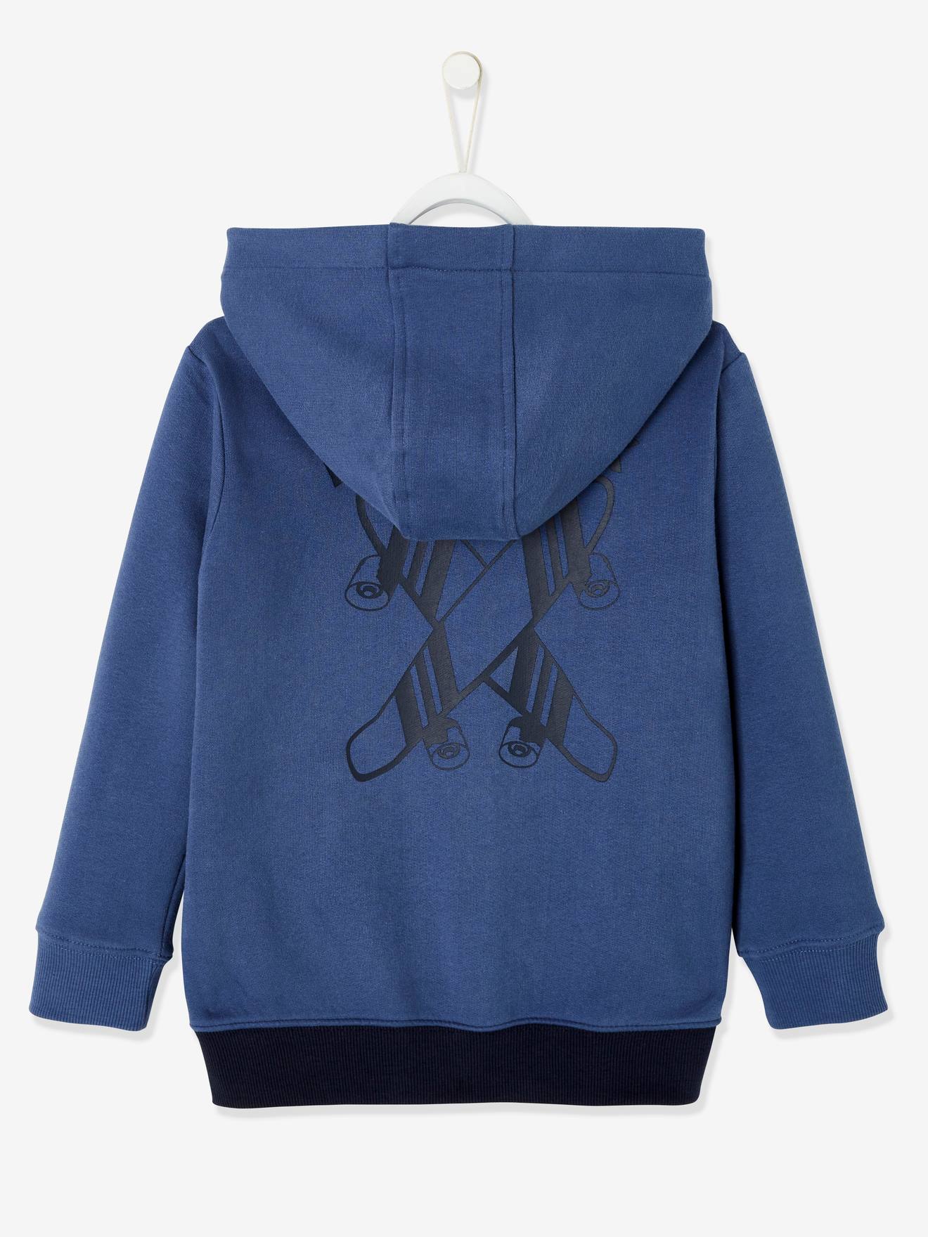 Sweat color-block zippé garçon motif au dos bleu