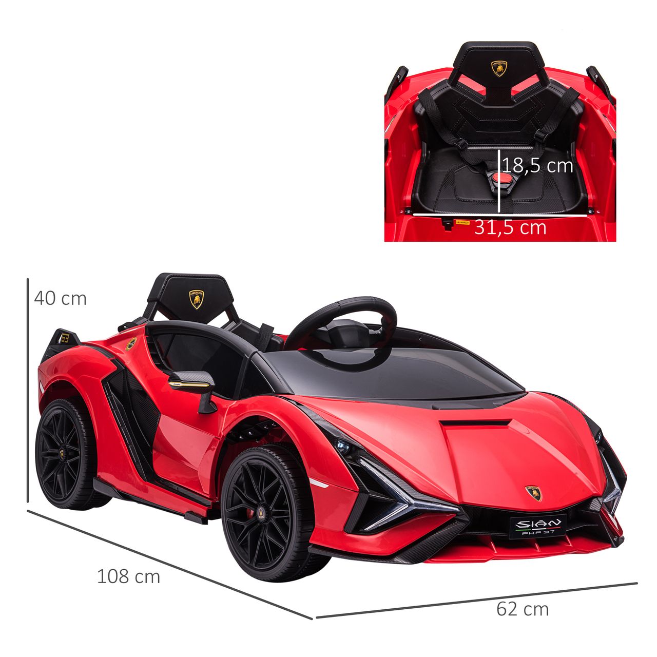 HOMCOM Kinderfahrzeug 2 Fahrmodi SIAN SUV-Auto-Spielzeug Elektroauto mit Fernbedienung extra breiten Reifen Musik(MP3/USB) Licht 3–5 Jahre PP Metall Rot 108 x 62 x 40 cm
