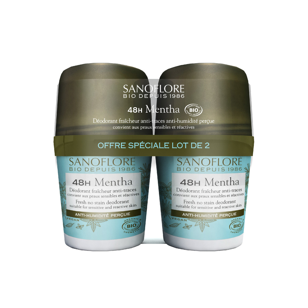 Sanoflore DÉODORANT CERTIFIÉS BIO Lot 2 déodorant 48h Mentha efficacité 48h sans sels d'aluminium sans alcool Bio