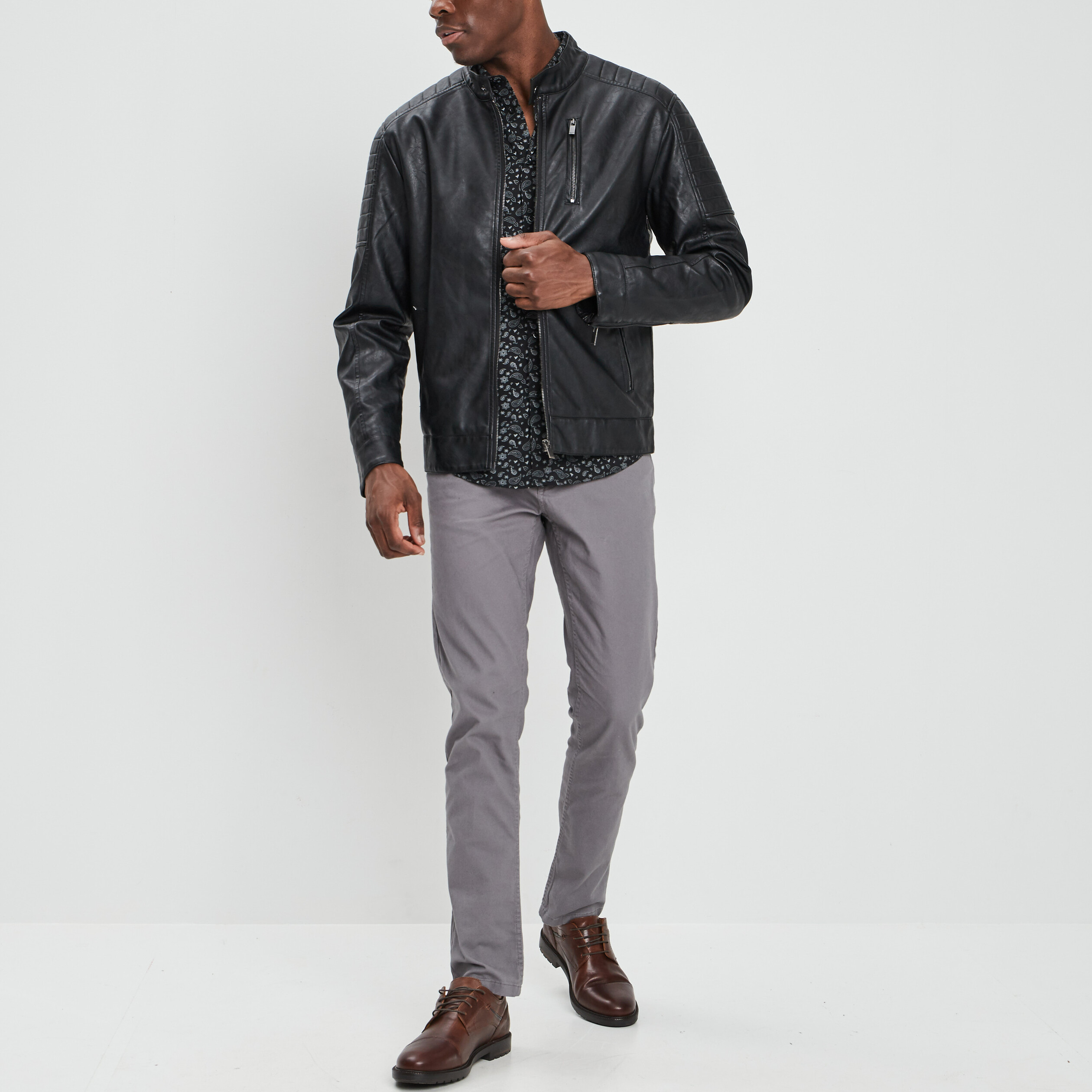 Chemise ajustée manches longues gris foncé homme | La Halle
