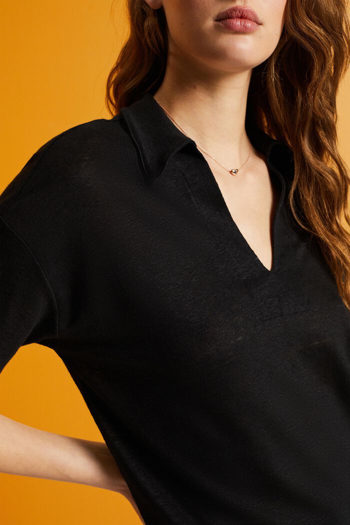 T-Shirt mit Polokragen, 100 % Leinen