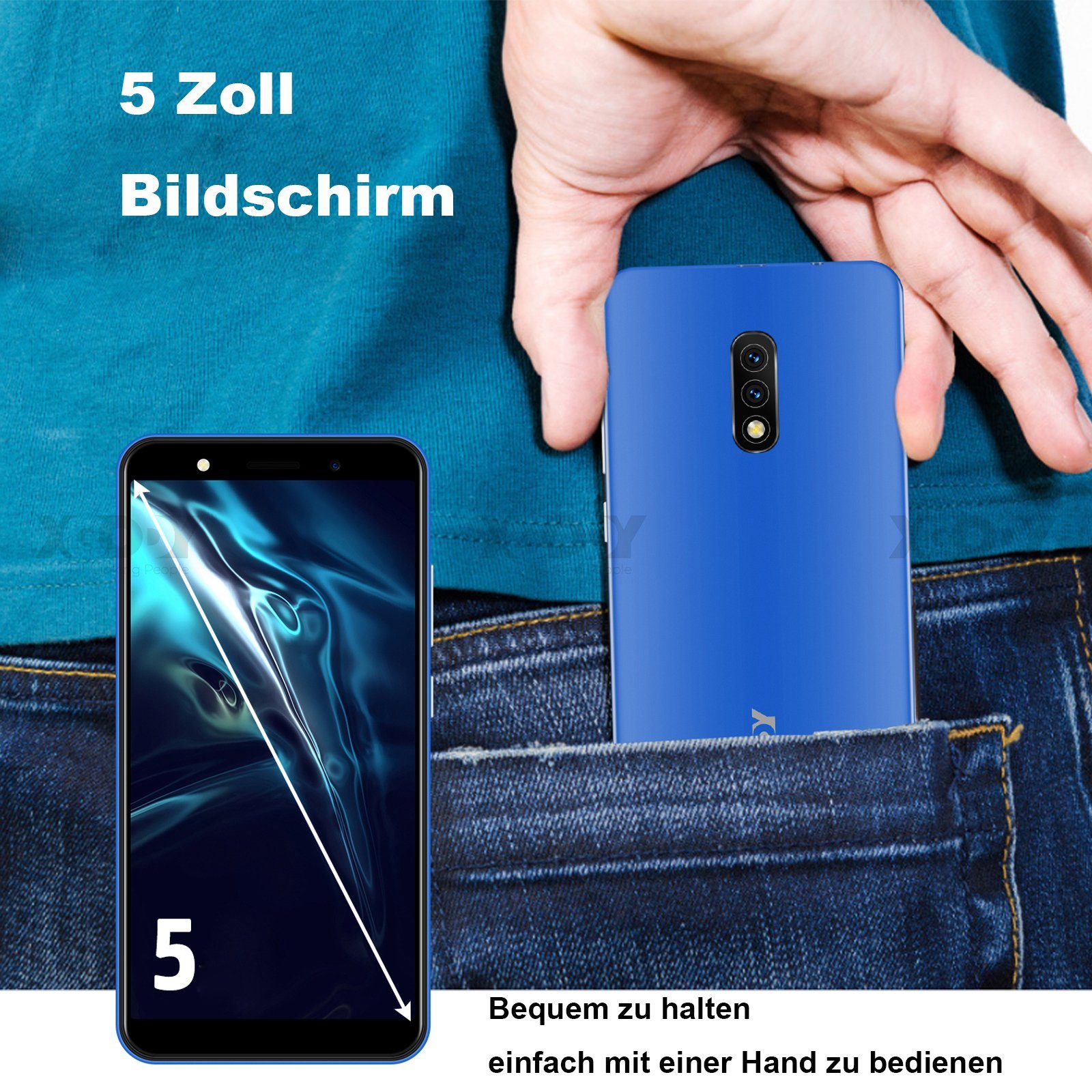 Ulife XGODY Mate 10, 2500 mAh, 1GB RAM, 8GB ROM, Android 8.1, 3G Smartphone (5 Zoll, 8 GB Speicherplatz, 5 MP Kamera, Gesichtserkennung, Dual-SIM)