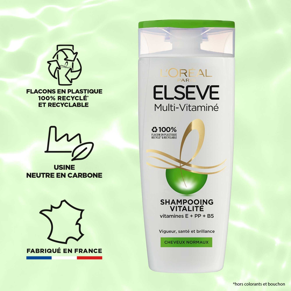 L'Oréal Paris Elseve Multi-Vitaminé Shampoing revitalisant cheveux normaux enrichi en vitamines e + pp + b5