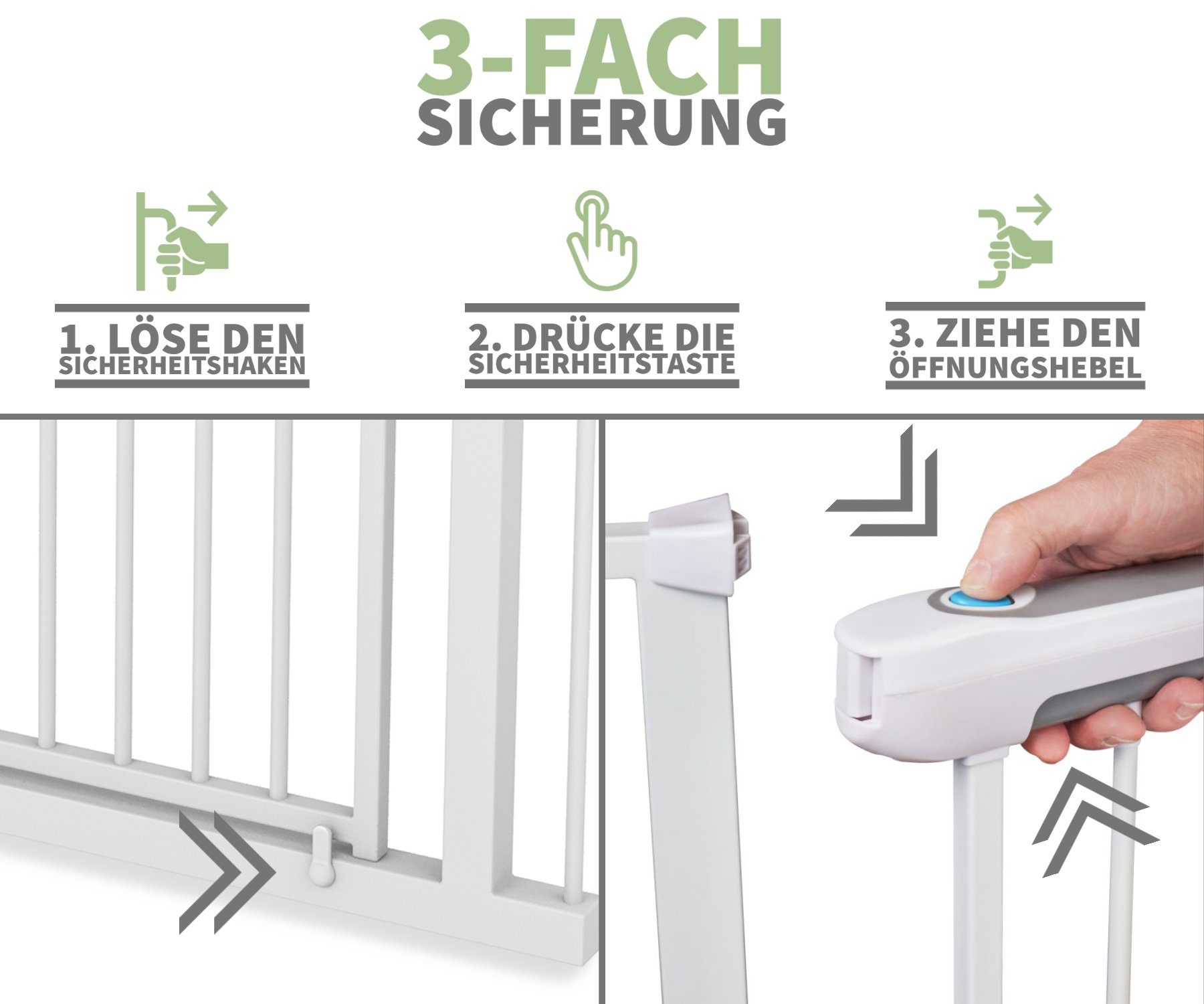 Sämann Türschutzgitter Sämann® Türschutz-/Treppenschutzgitter Stop and Go, 90° Stop, schließt automatisch, 3-Fach Sicherung, ohne Bohren