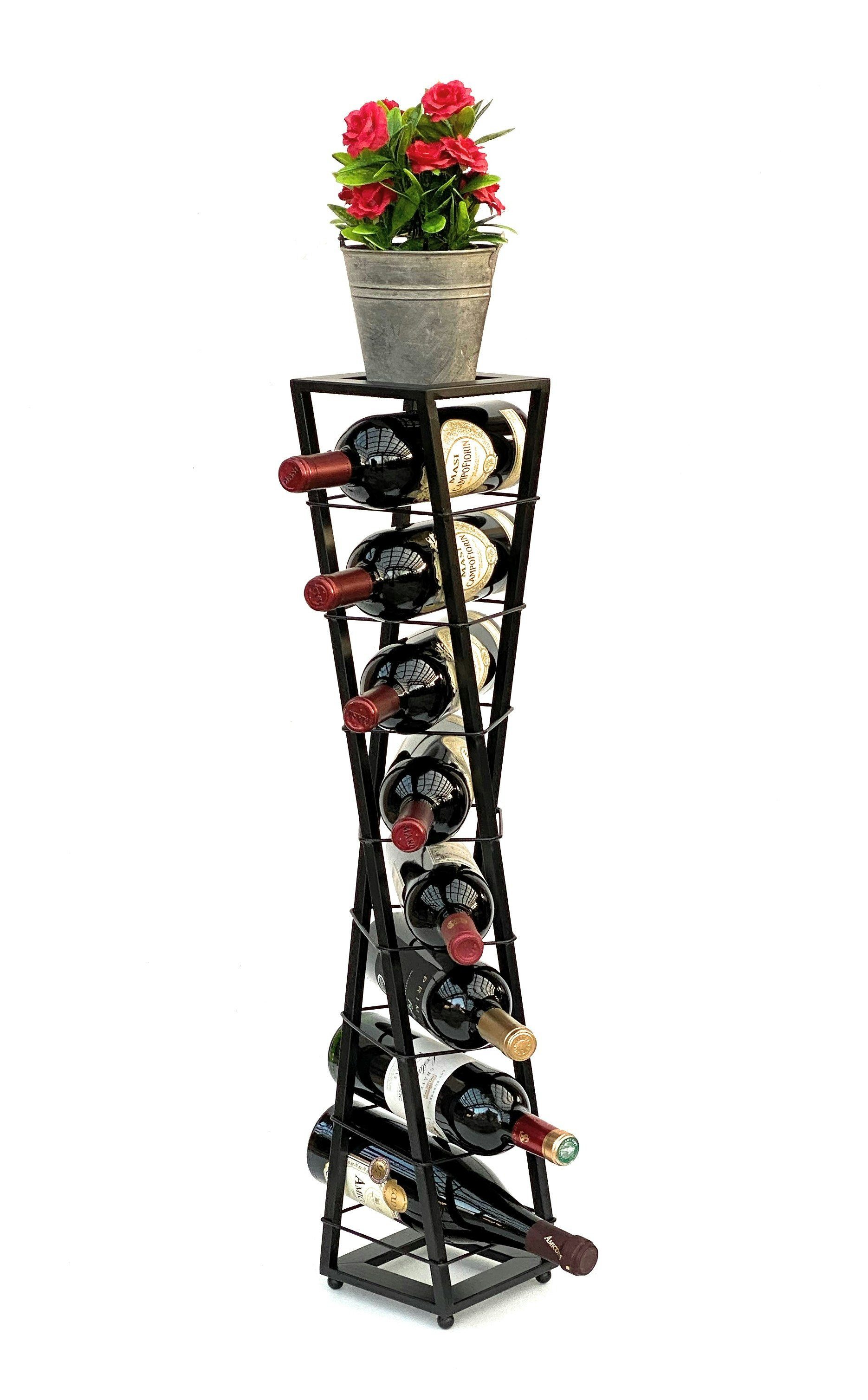 DanDiBo Weinregal Design Weinregal Metall Schwarz Blumensäule Esperanza 80 cm Flaschenregal Stehend Flaschenständer Flaschenhalter Schwarz Blumenständer, auch als Rankhilfe nutzbar