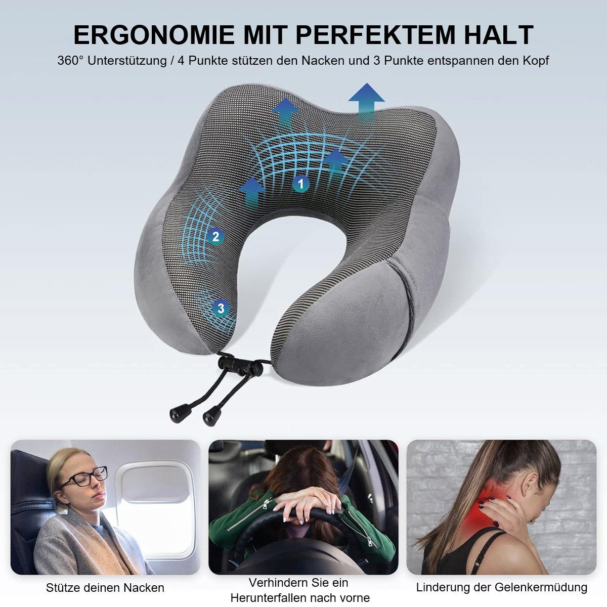 götäzer Nackenkissen Ergonomisch gestaltetes Reisekissen(mit Schlafmaske,Ohrstöpsel,Tasche), 1-tlg., Memory-Schaum, schützendes Nackenkissen, perfekt für Reisen und Büro