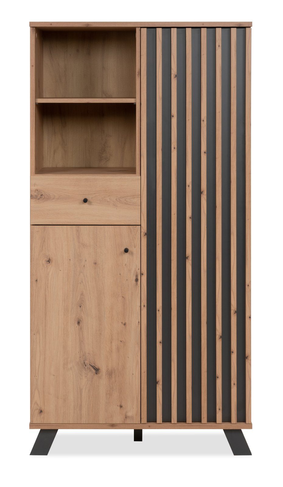 Finori Highboard Madem (Schrank in Artisan Eiche Dekor, 80 x 156 cm), mit Holzlamellen