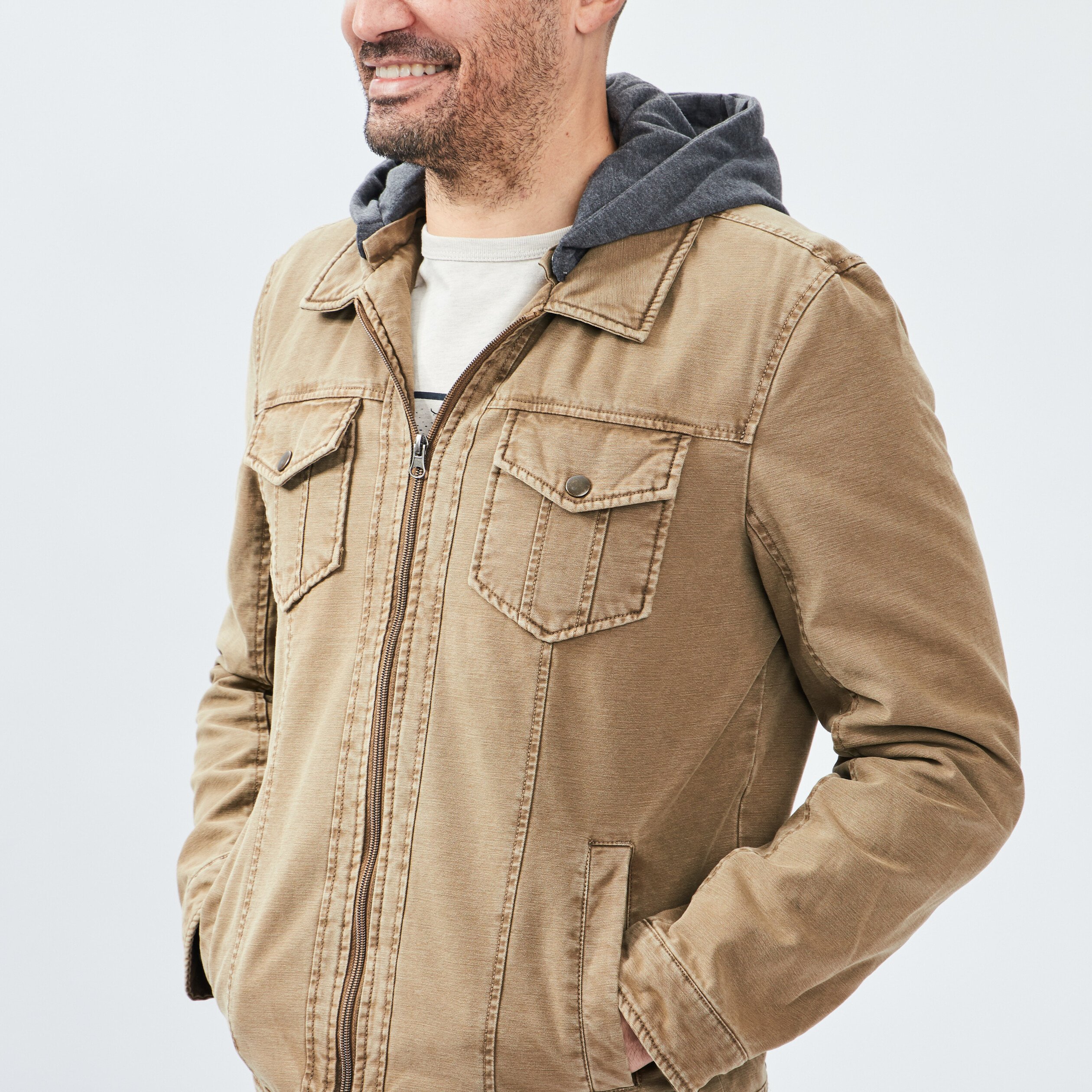Blouson droit avec capuche Trappeur vert kaki homme | La Halle