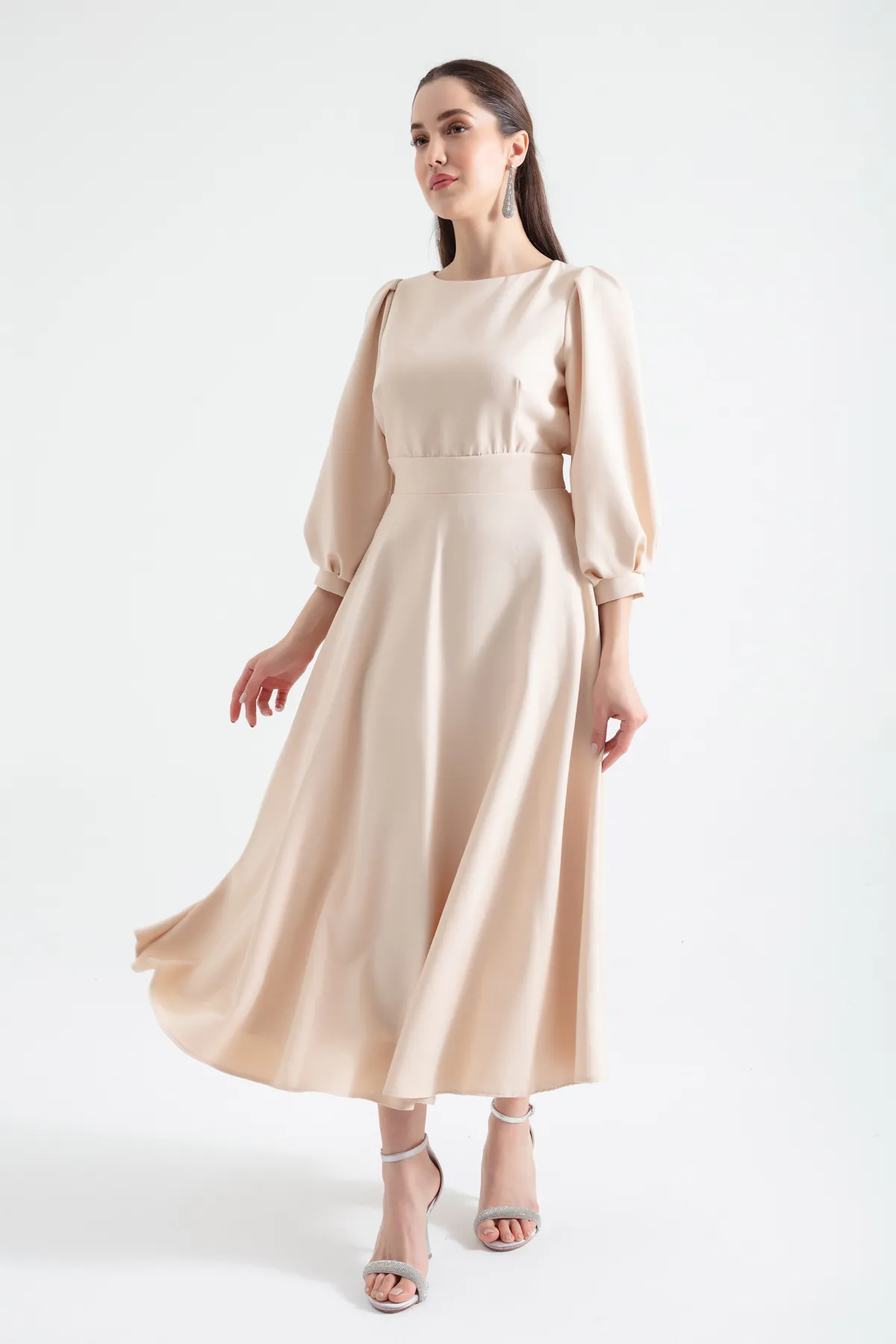Lafaba  Beiges Midikleid mit Rückendetail für Damen