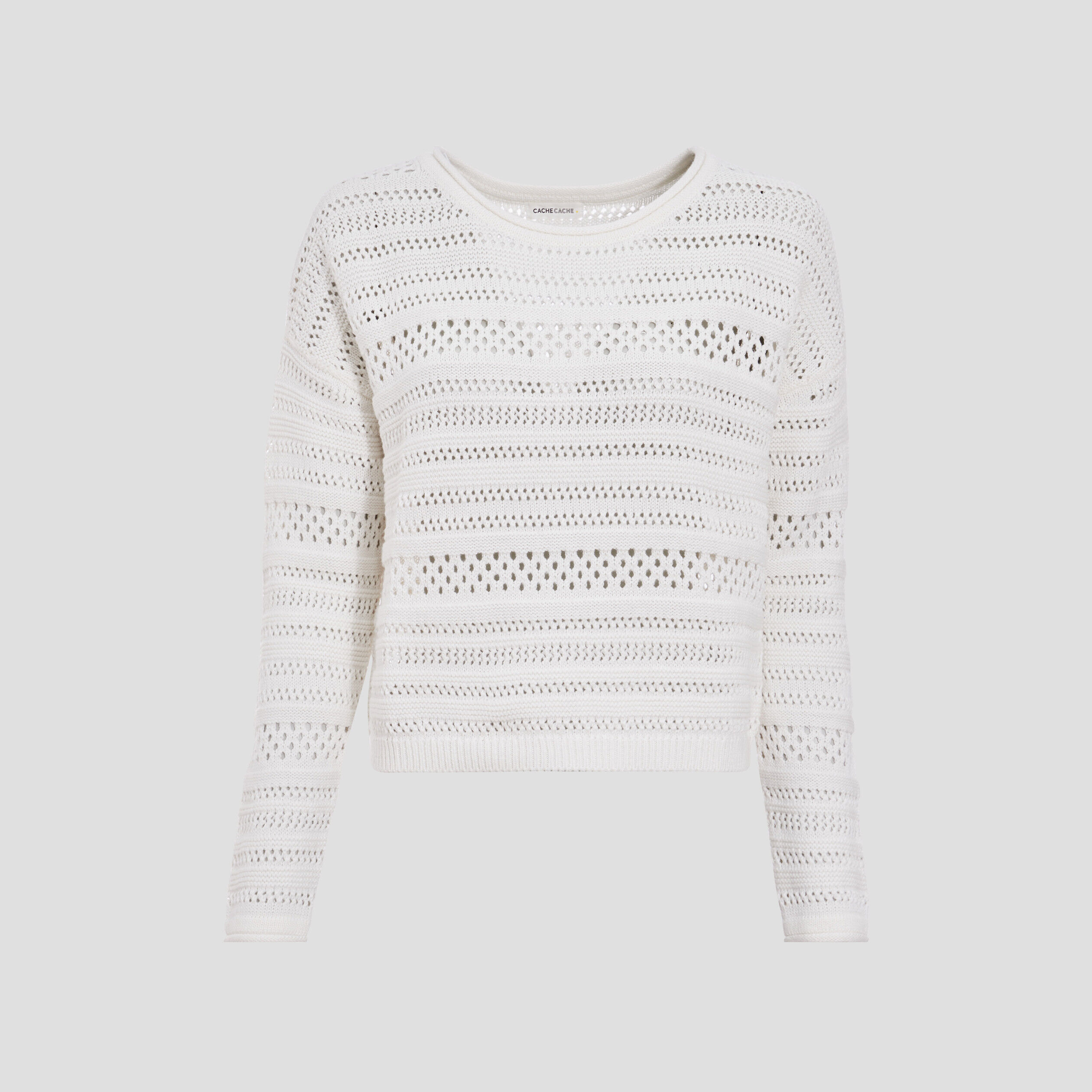 Pull ajouré manches longues ecru femme | Cache Cache