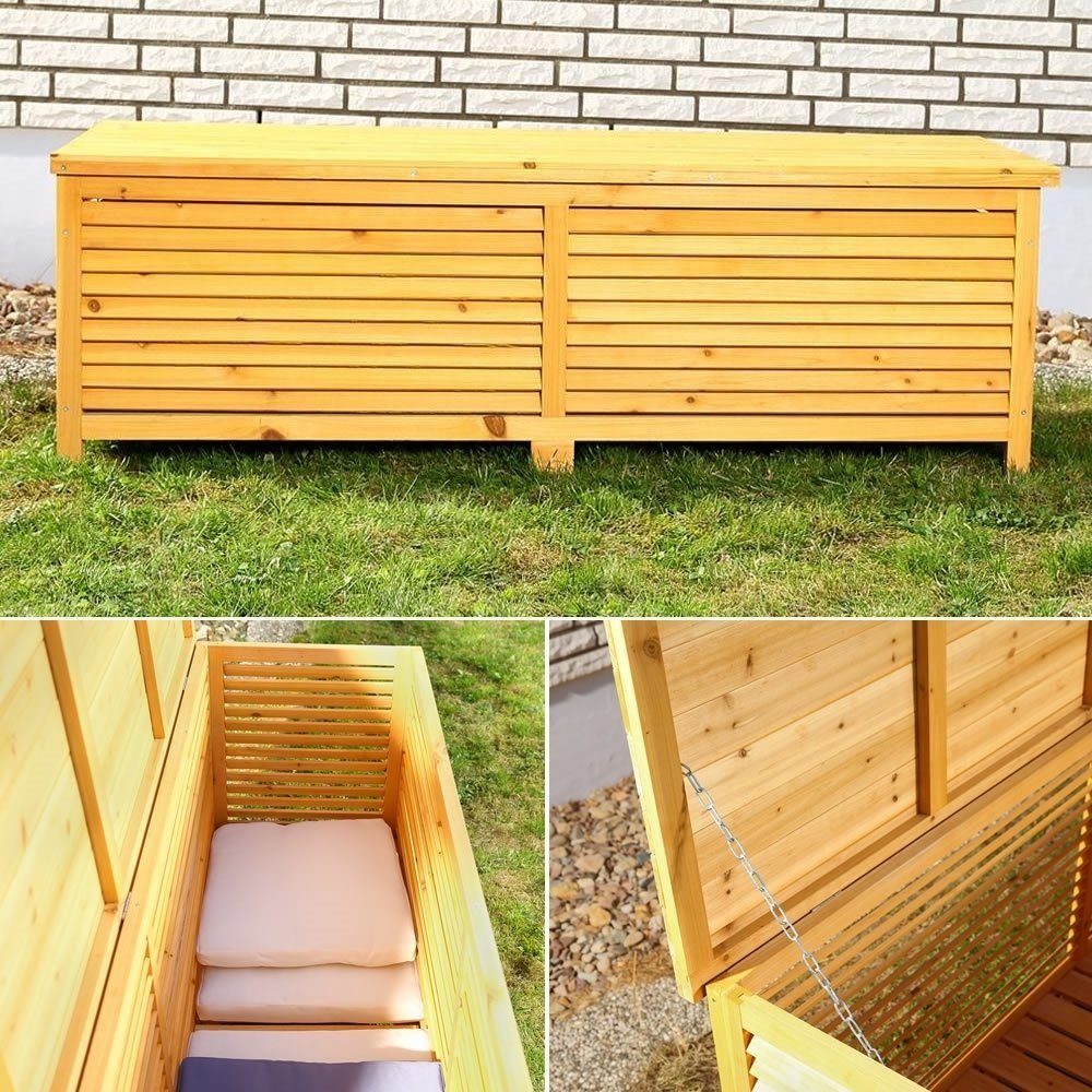 Melko Auflagenbox Auflagenbox Gartenbox Gartentruhe 140CM aus Holz Braun oder Weiß Kissenbox Holztruhe Aufbewahrungsbox Auflagenkiste (Stück), Imprägniert