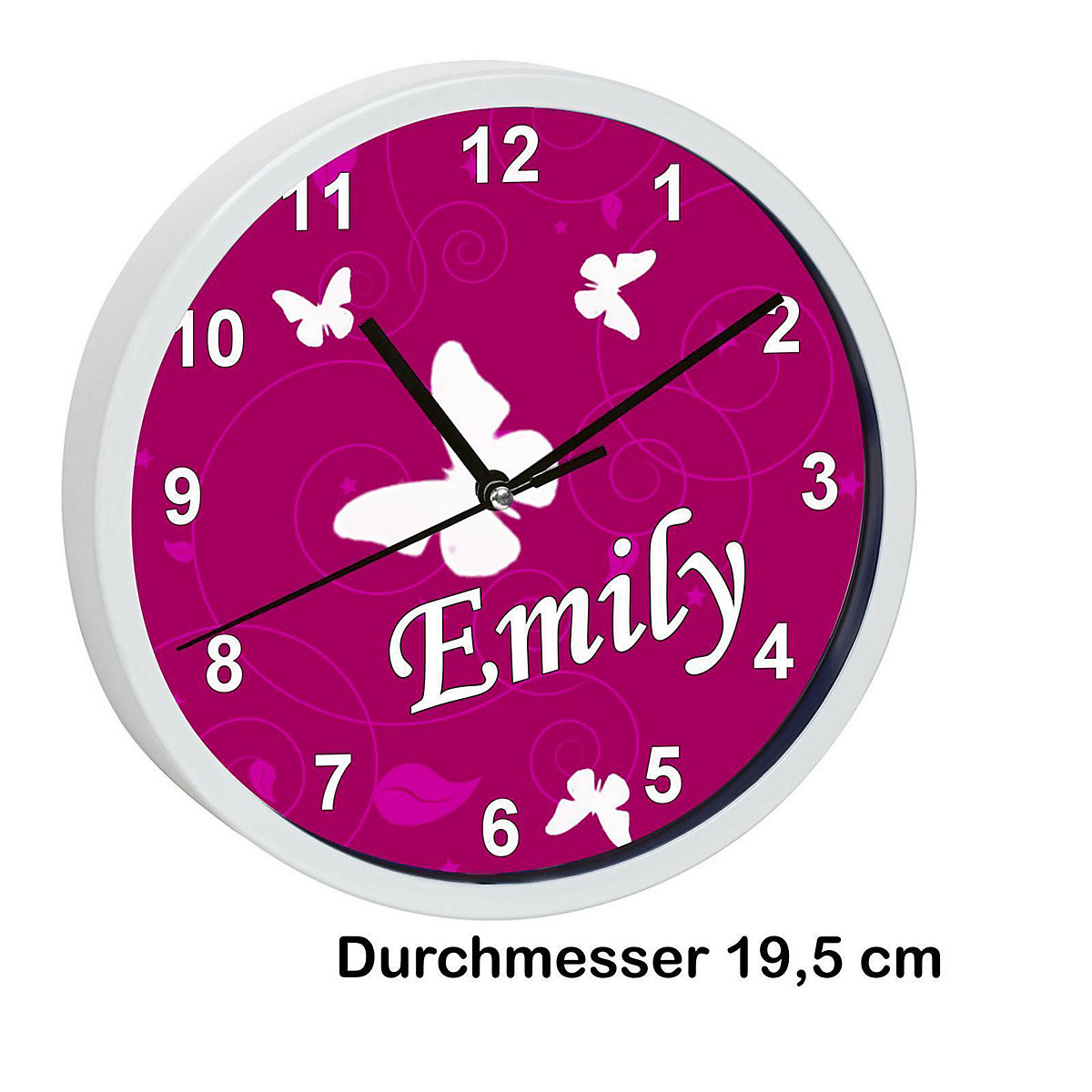 Kinder Wanduhr personalisiert mit Name Schmetterling Brombeere