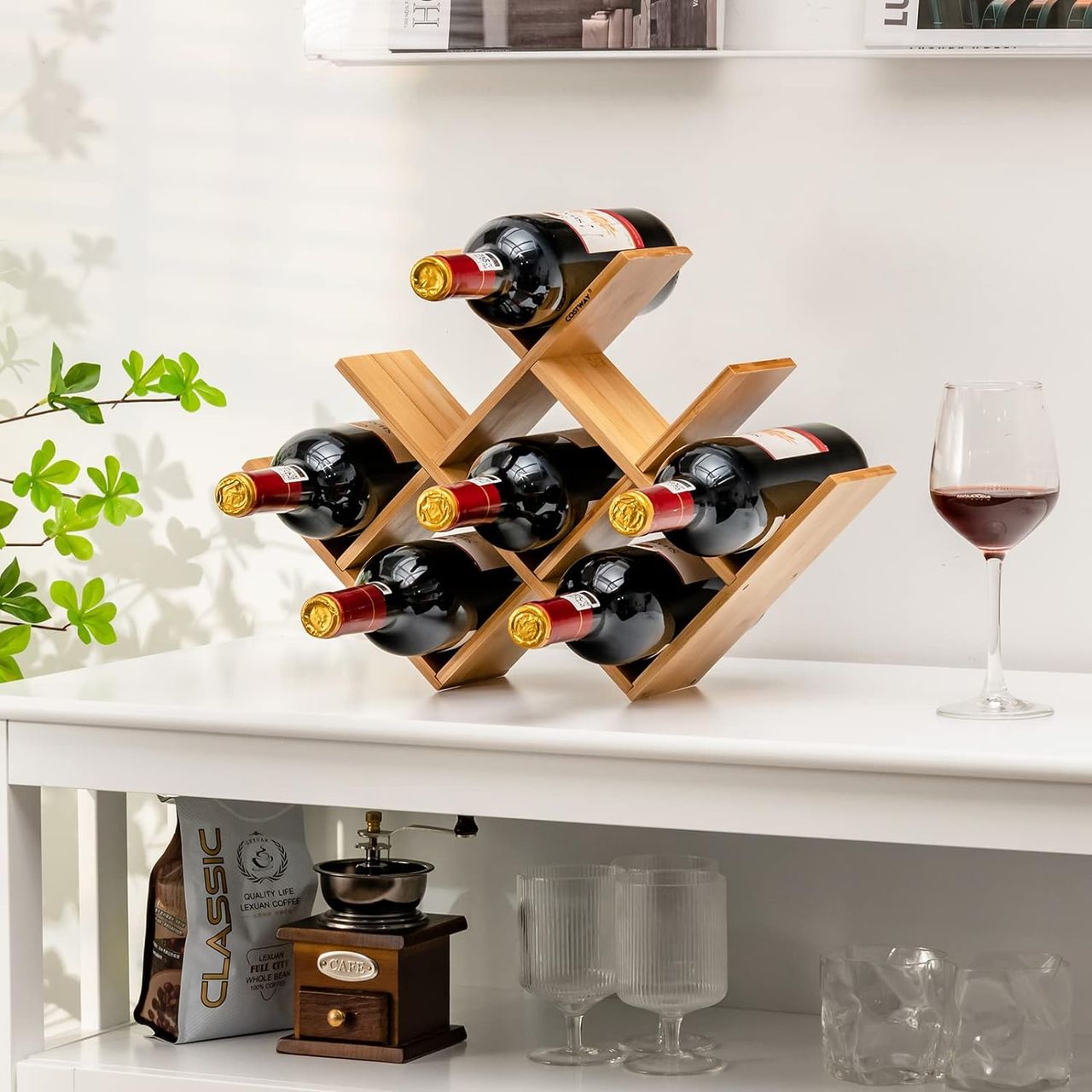 Costway Weinregal Bambus, Kleiner Weinständer für 8 Flaschen