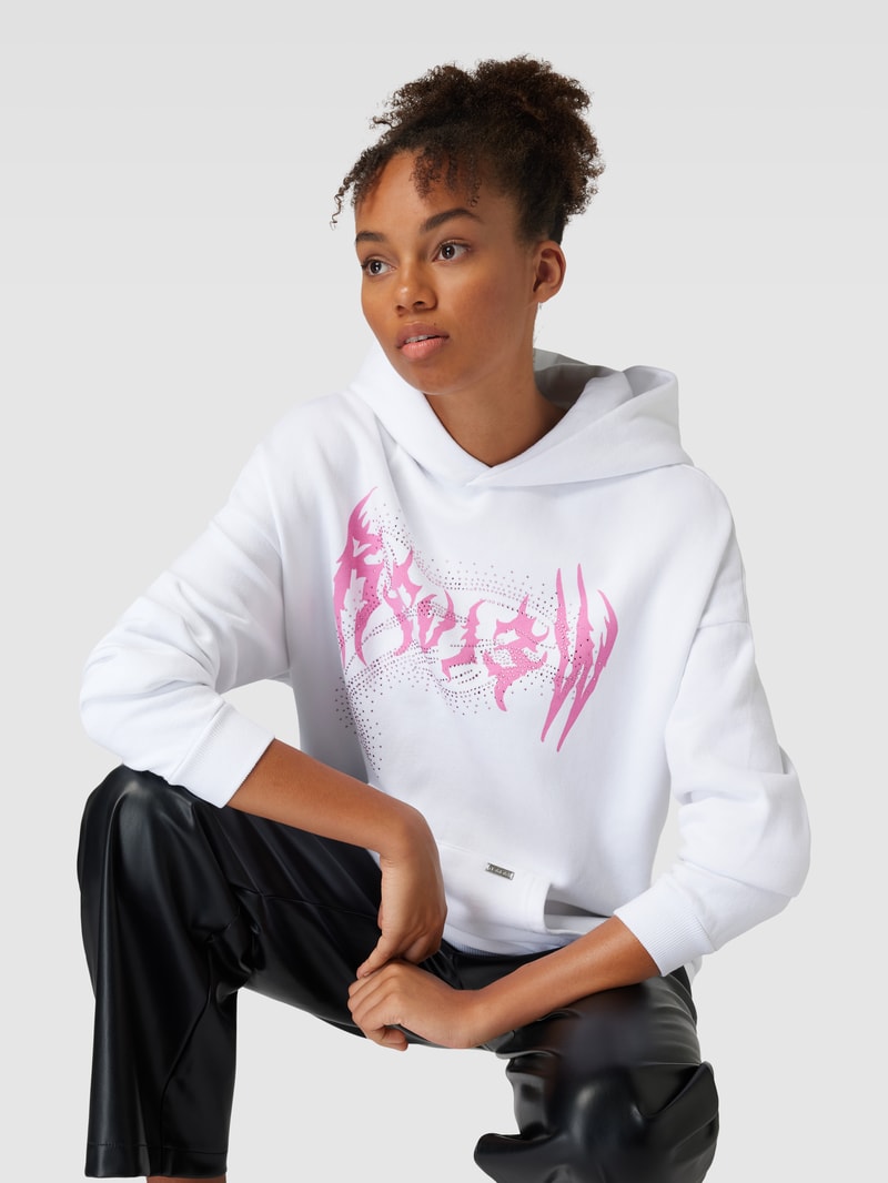 Hoodie mit Label-Print Modell 'LOVE' in weiß