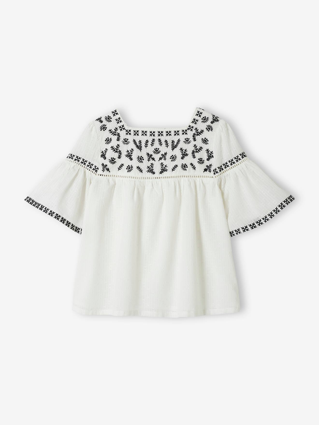 Blouse brodée fille écru