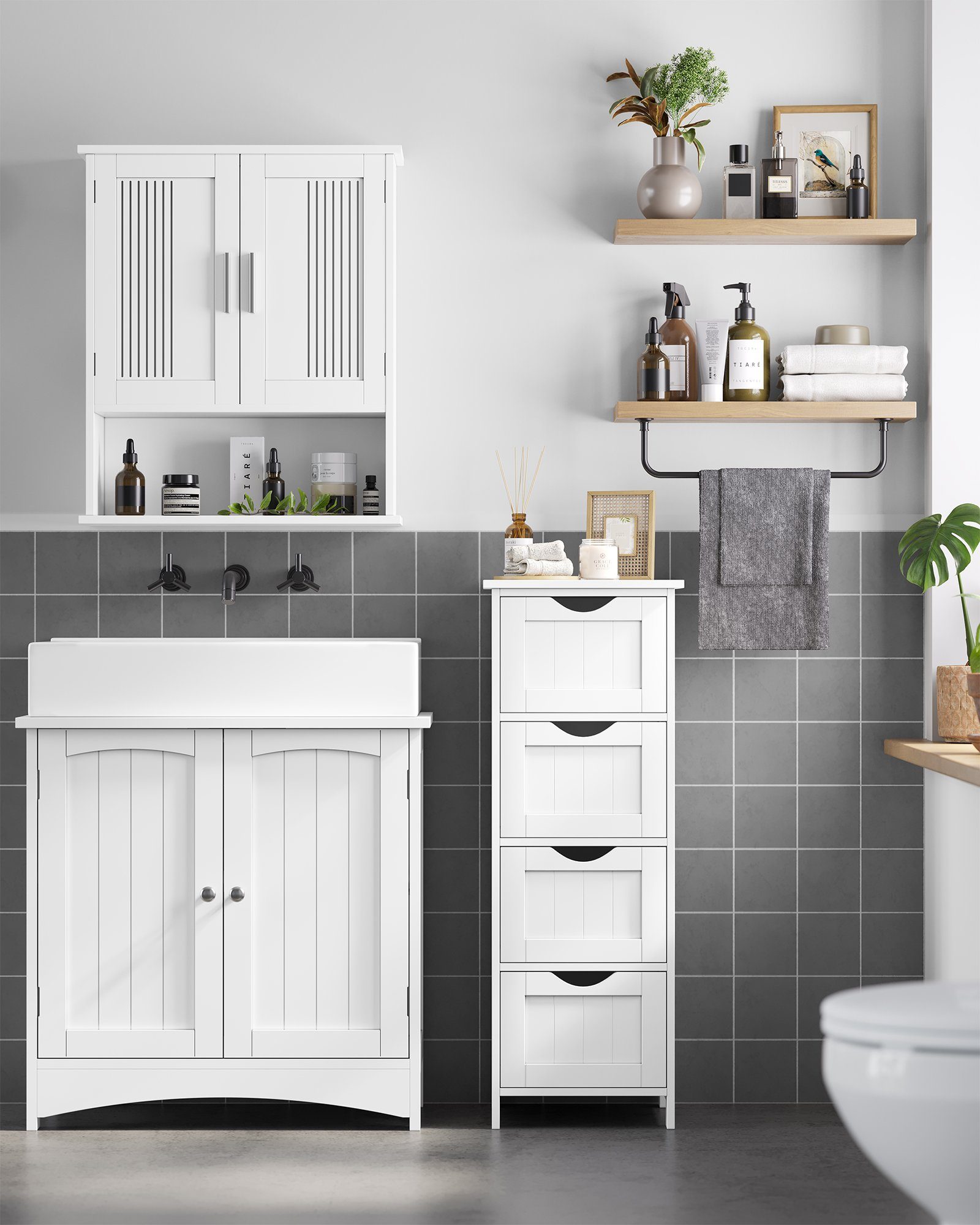 VASAGLE Badkommode Badezimmerschrank, mit 4 Schubladen, 30 x 30 x 82 cm