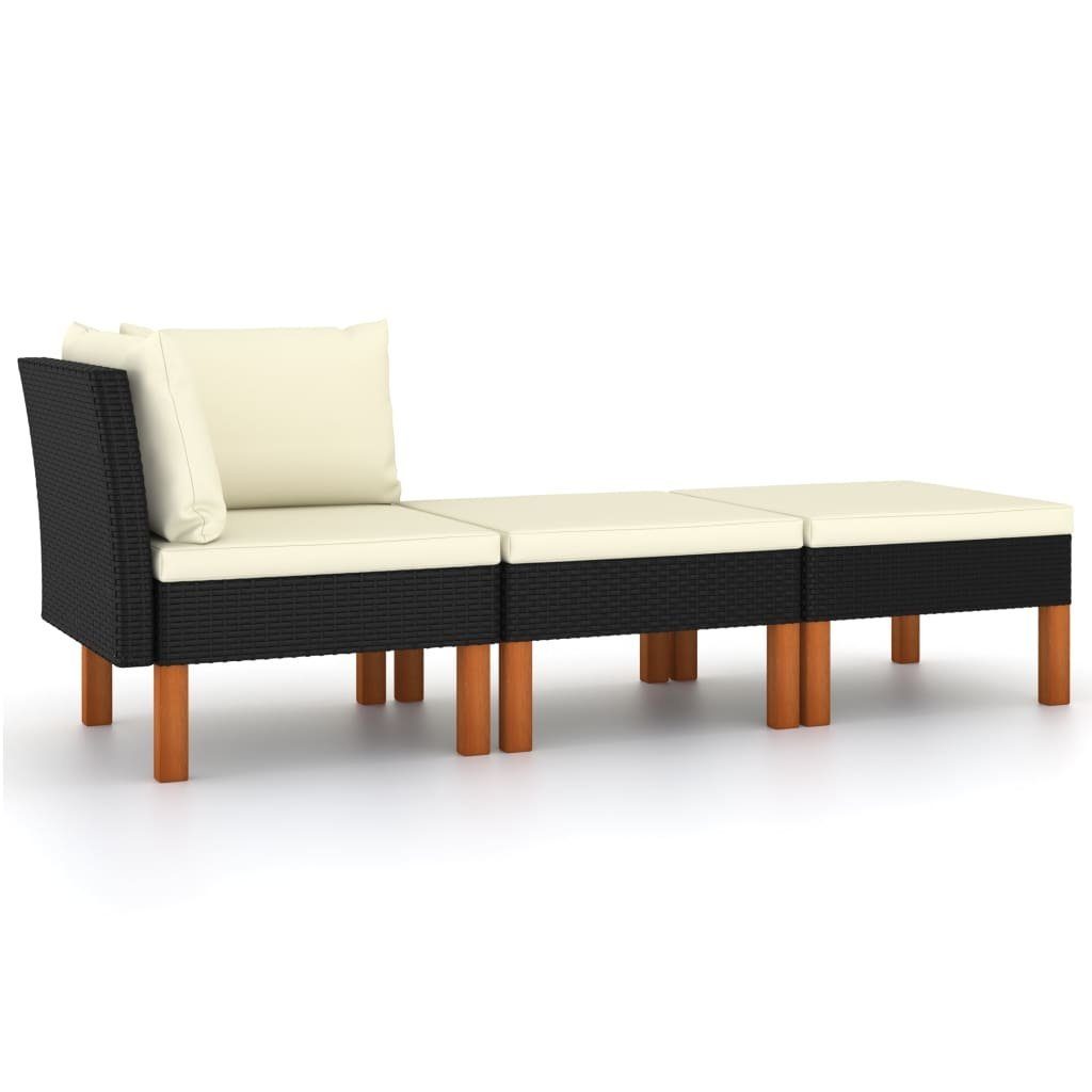vidaXL Loungesofa 3-tlg. Garten-Lounge-Set Poly Rattan und Eukalyptus Massivholz, 1 Teile