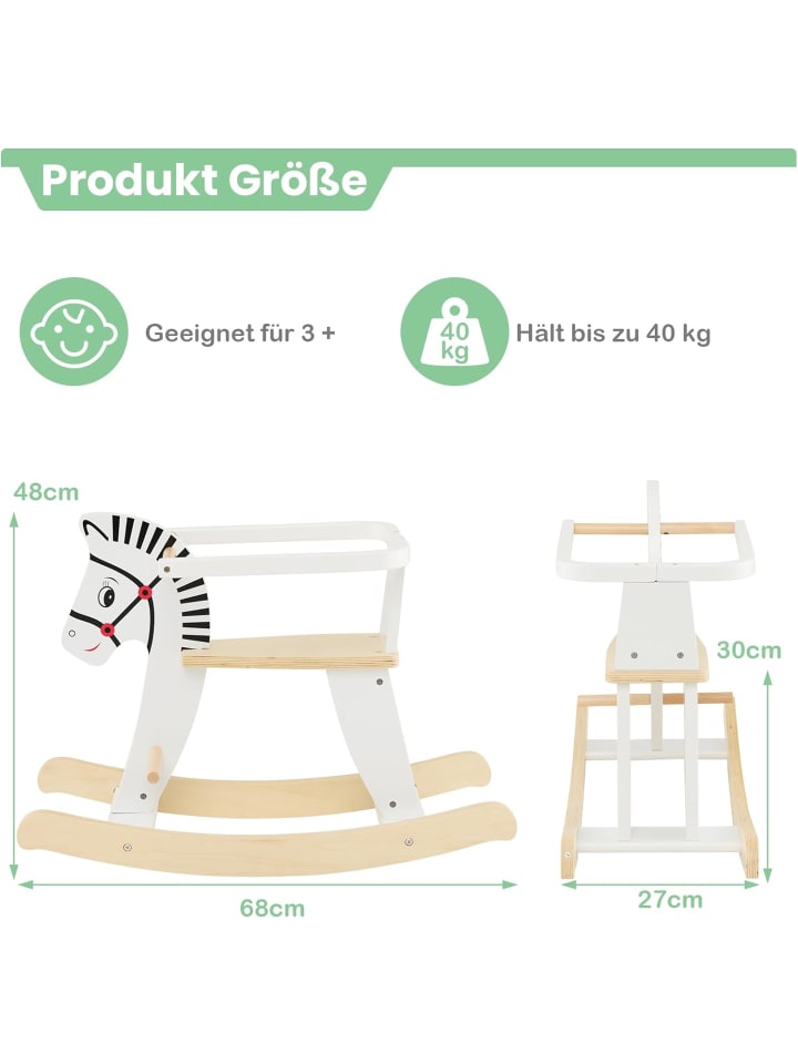 COSTWAY 2 in 1 Zebra Schaukelpferd in Weiß günstig kaufen 48 cm