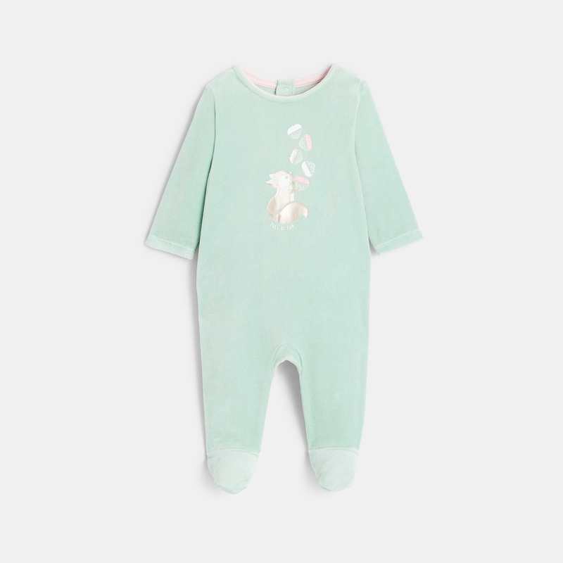 Dors-bien velours écureuil brodé vert bébé fille