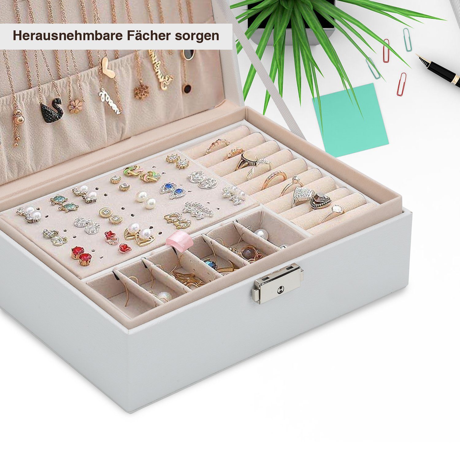 Lospitch Schmuckkasten Schmuckkästchen, 2-lagige Schmuckschatulle, Damen Schmuckbox