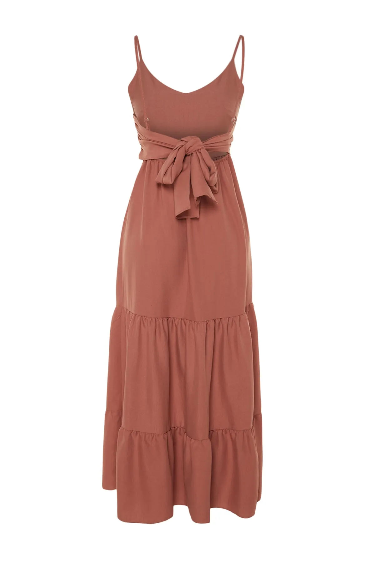 Trendyol Collection  Getrockneter Rosenrock, Volant-Rückenband, detailliertes Träger-Minikleid aus Webstoff TWOSS23EL00027