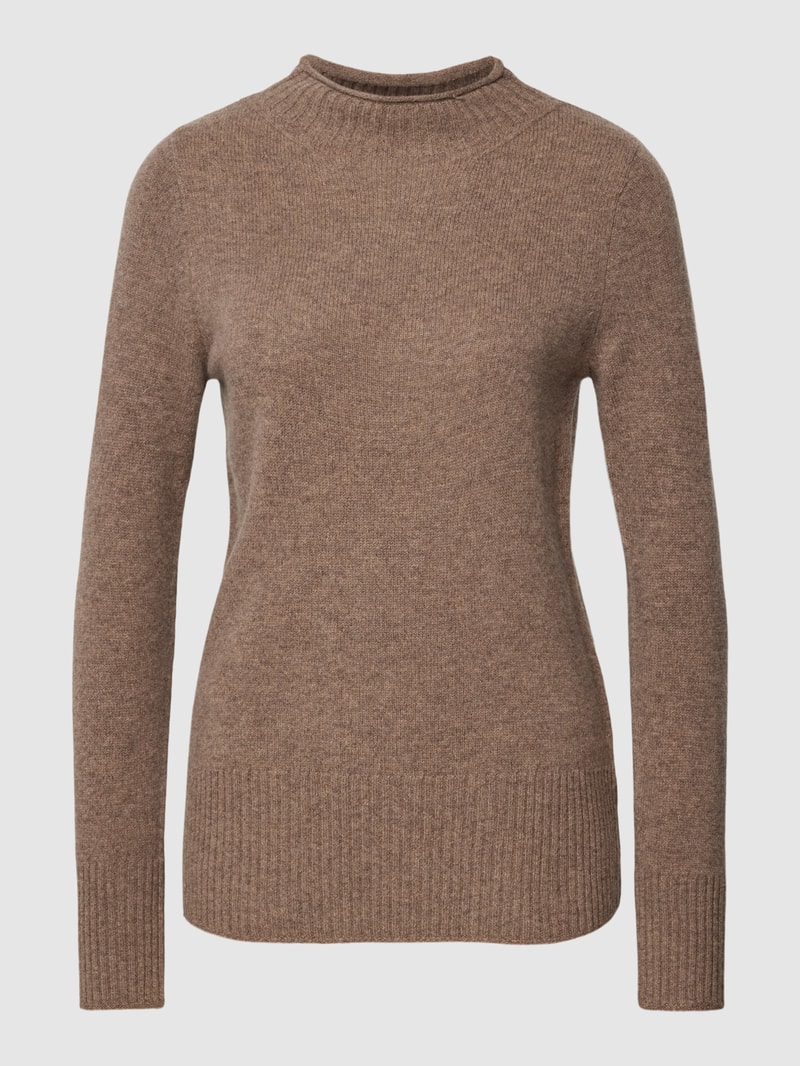 Strickpullover aus Wolle mit Stehkragen in haselnuss braun
