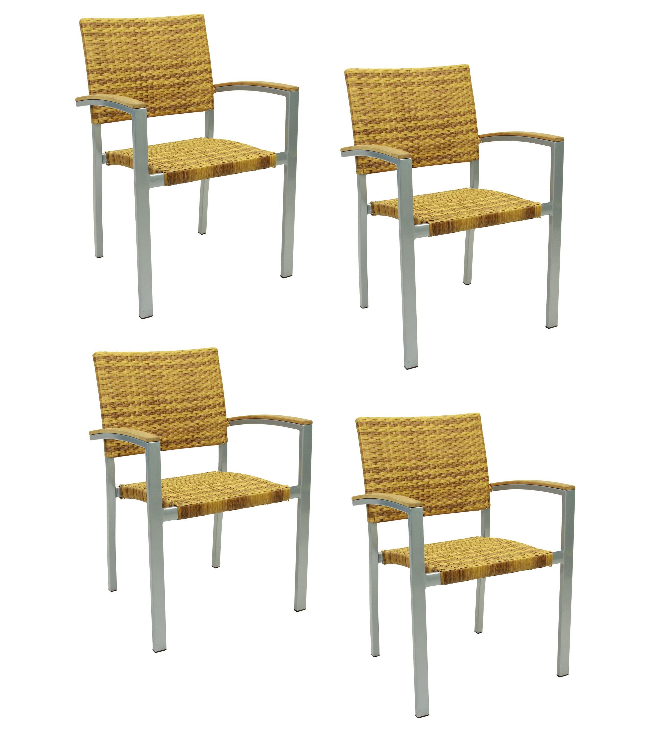 Konway Stapelstuhl BORNEO (4 St), 4x KONWAY® BORNEO Stapelsessel Tabaco Premium Polyrattan Sessel