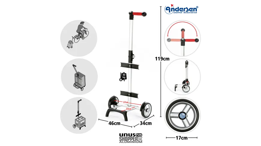 Andersen Unus Shopper Fun Einkaufstrolley Tilde rot