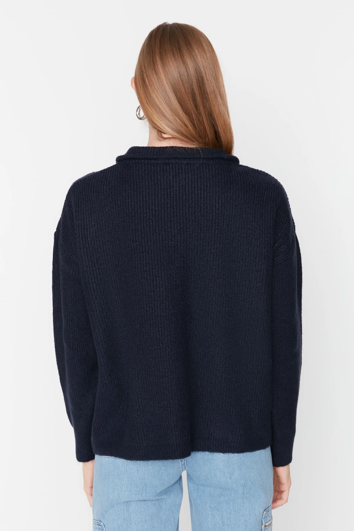 Trendyol Collection  Marineblauer Strickpullover mit weicher Struktur und Reißverschluss TWOAW20XS0009