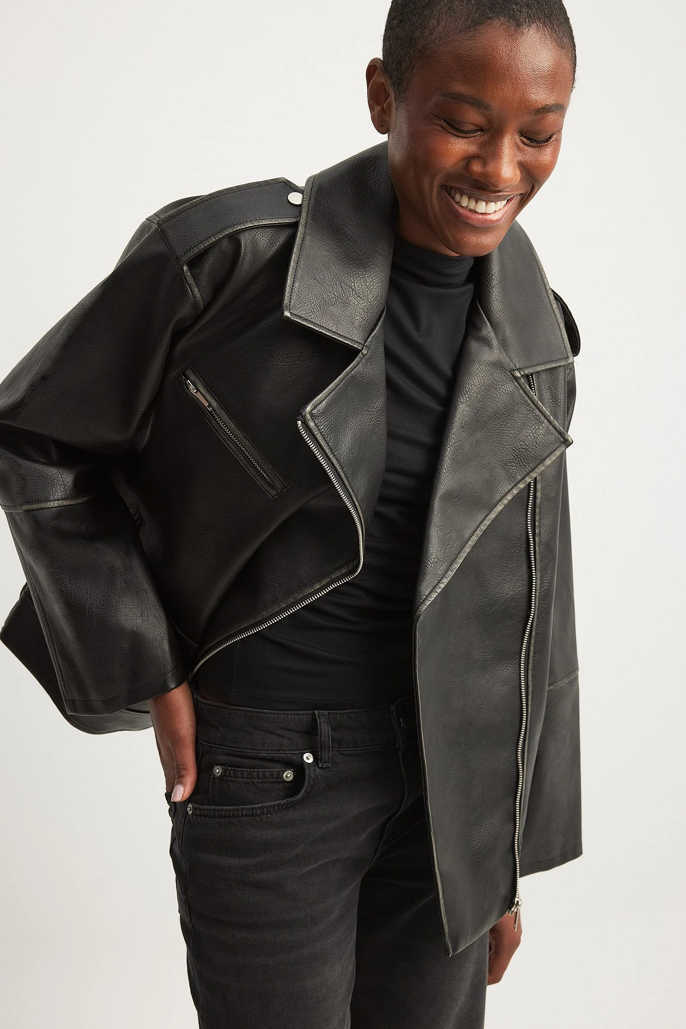 Verwaschene PU-Bikerjacke