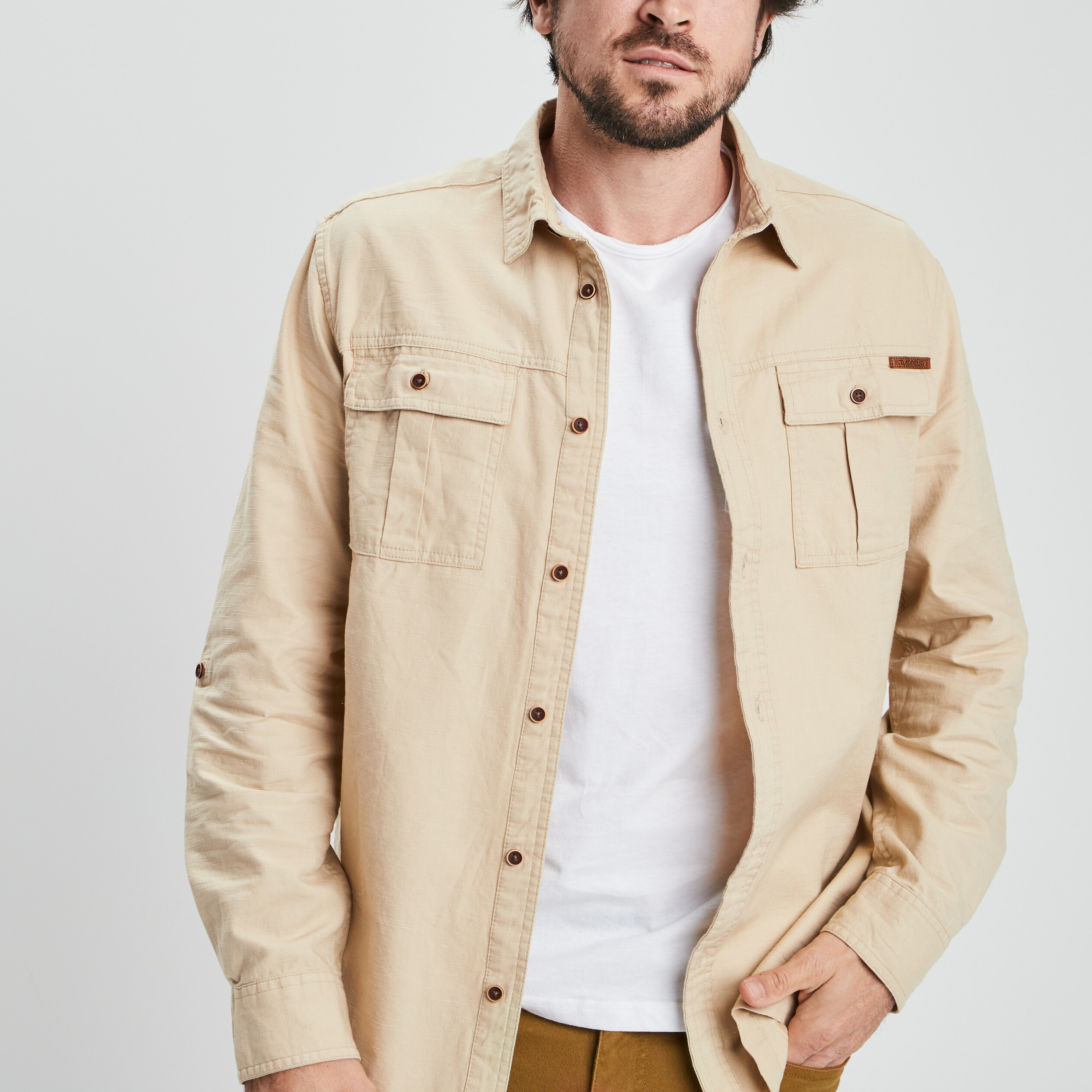Chemise manches longues Trappeur beige homme | La Halle