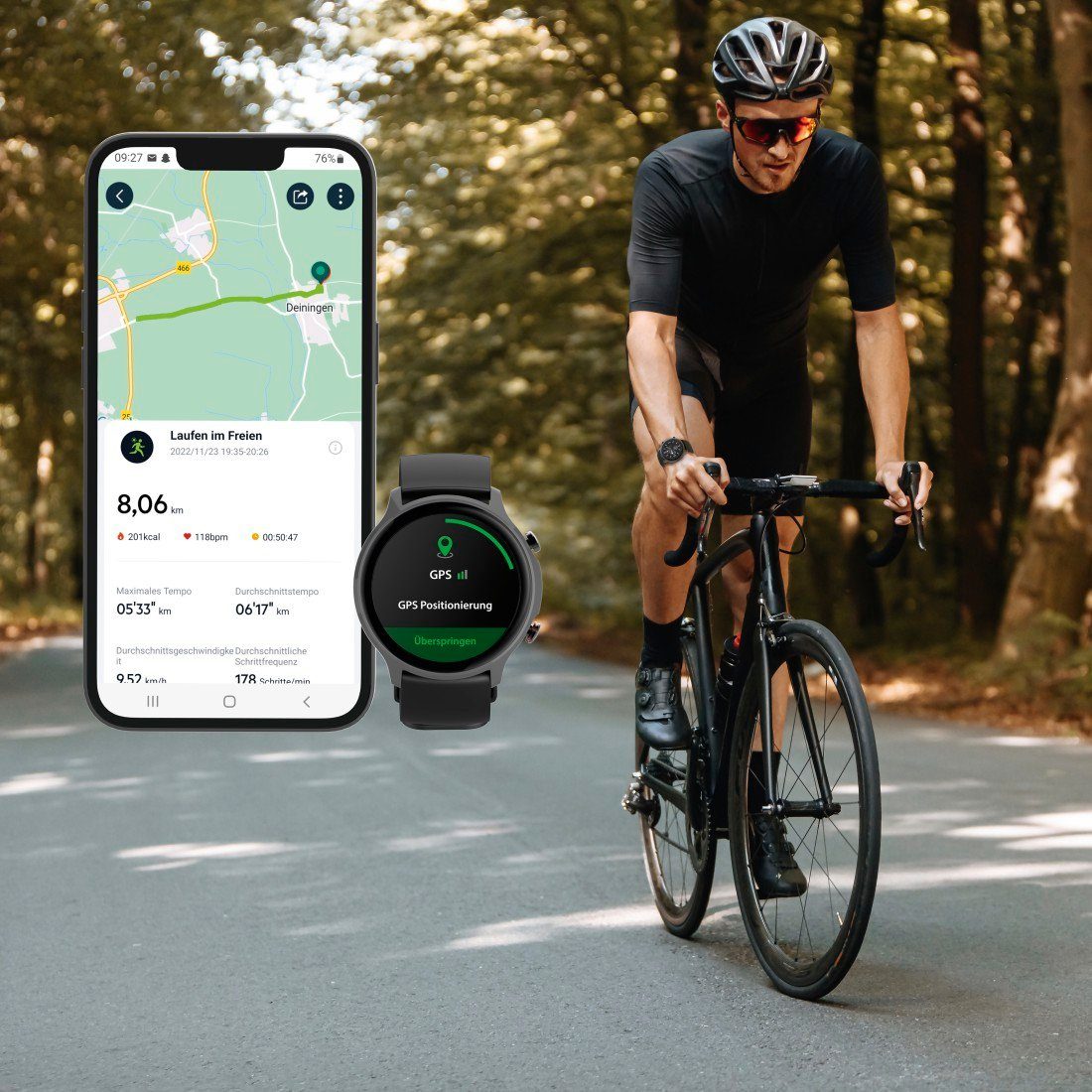 Hama Smartwatch Herren GPS Pulsmessung, Blutsauerstoff, Herzfrequenz, Timer Smartwatch (3,25 cm/1,28 Zoll), Fitnesstracker, Schritte, Kalorien, Schlaf, Stress, Tempo, Musik, Uhr