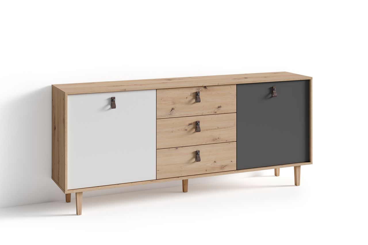 byLiving BILL Sideboard, Breite 180 cm, Eiche-Optik, matt weiß anthrazit