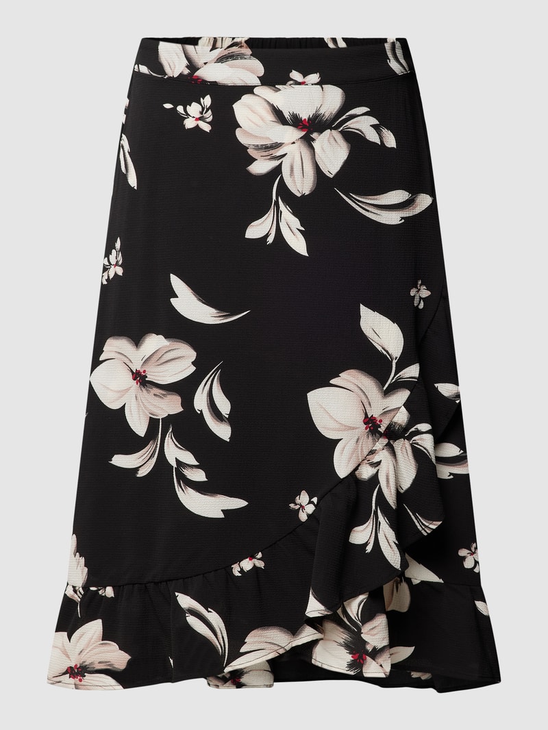 PLUS SIZE Midirock mit floralem Print in schwarz