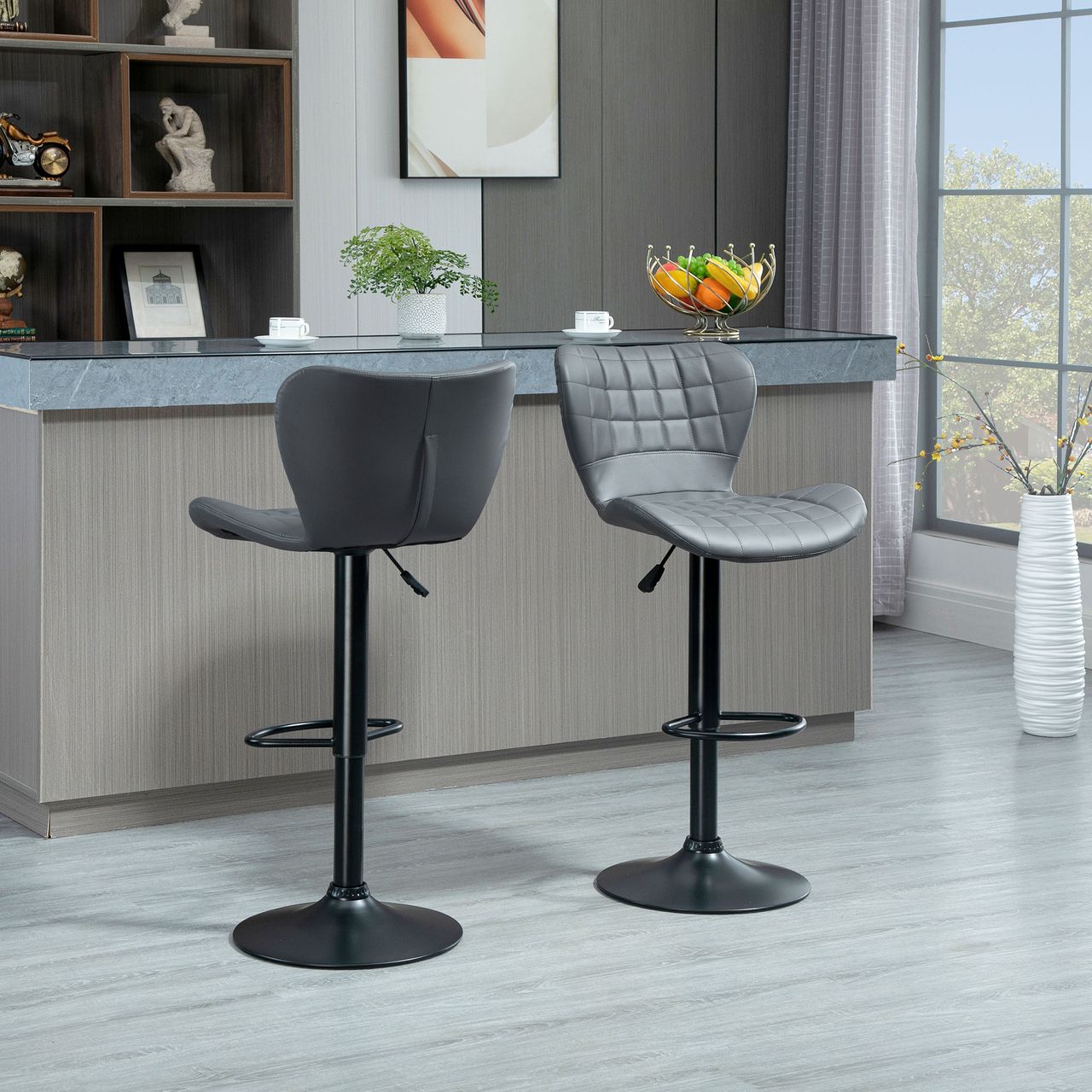 HOMCOM 2er-Set Barhocker Bistrohocker mit Rückenlehne 360° drehbar Kunstleder
