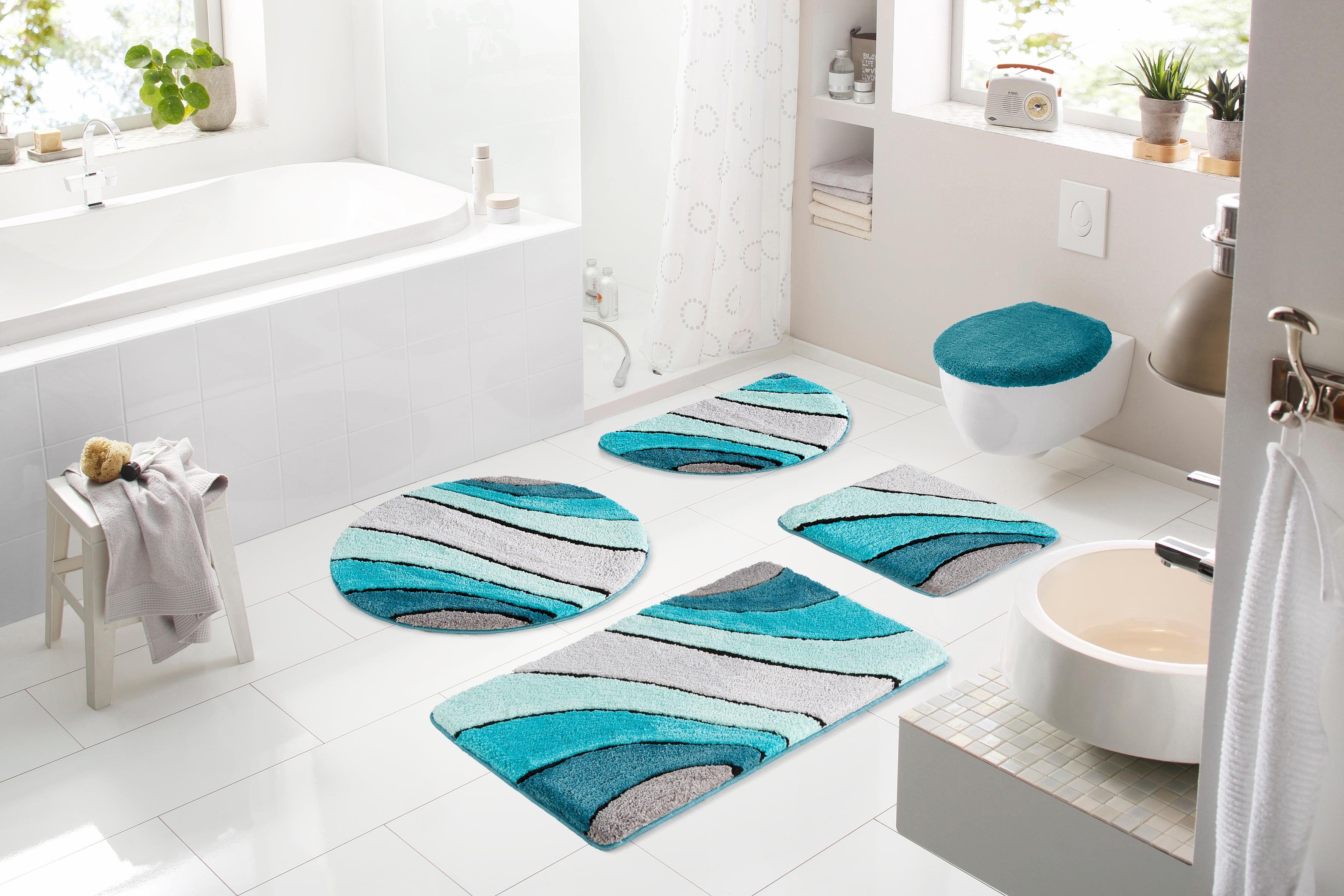 Badematte Josie my home, Höhe 20 mm, rutschhemmend beschichtet, fußbodenheizungsgeeignet, schnell trocknend, strapazierfähig, Polyester, rechteckig, Badteppich, Badematten, rechteckig, rund & als 3-tlg. Set erhältlich