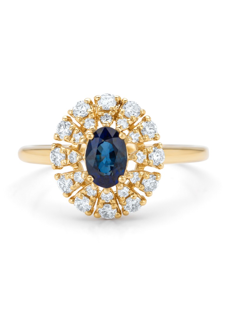 Diamond Point Yellow gold ring, 0.64 ct blue sapphire, Majestic