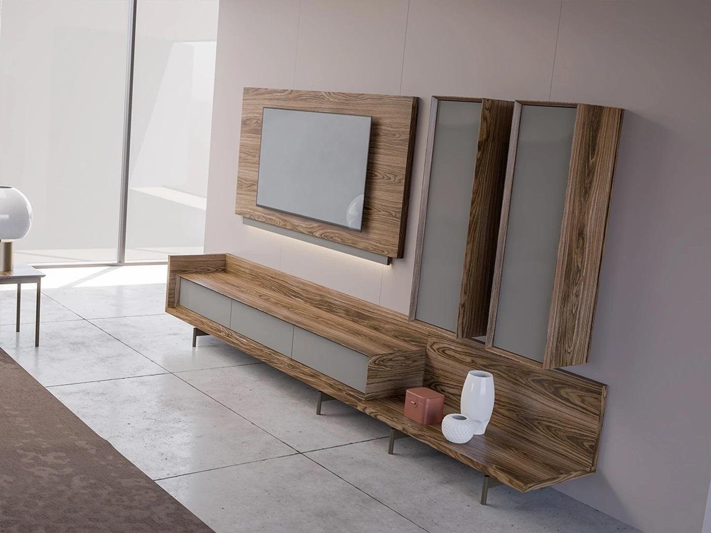 JVmoebel Wohnwand Wohnzimmermöbel TV-Ständer Komplett Wandschrank TV Rahmen, (4-St., 1x TV-Ständer + 1x TV Rahmen + 2x Wandschrank), Made in Europa