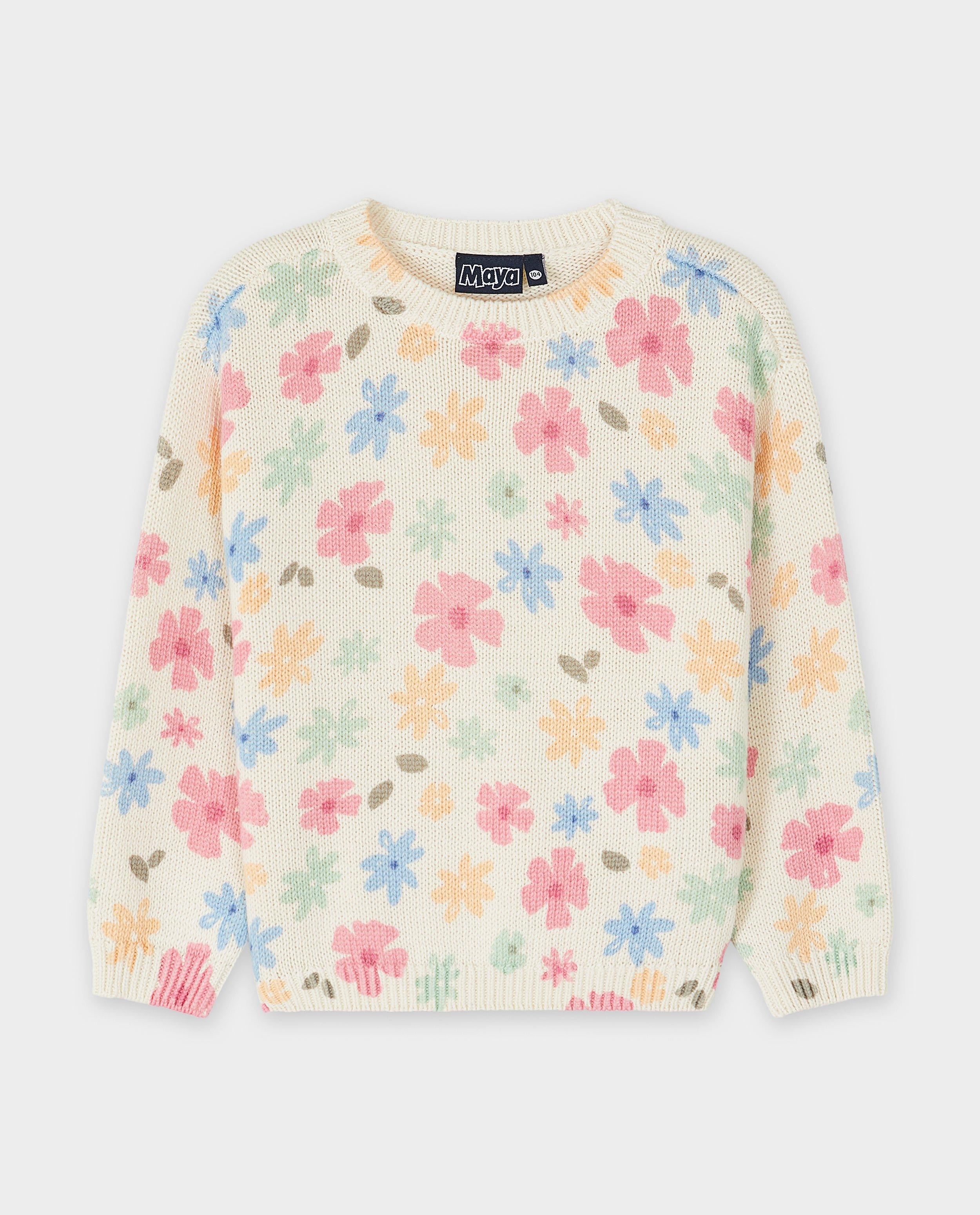 Pulover Maya cu imprimeu floral bej deschis