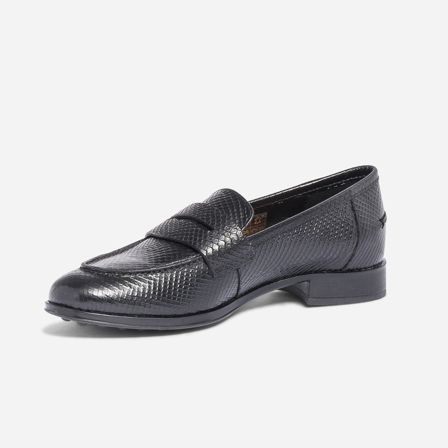 Mocassin noir en cuir embossé python
